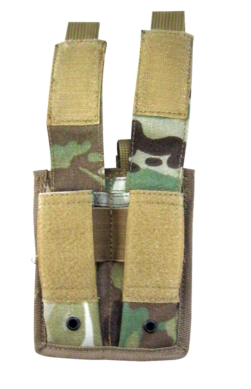 Explorer Double Mag Pouch with extra elastic to tie down, and velcro at back , and Molle Straps, elastic cover P42