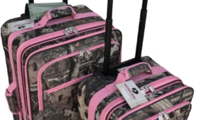 Explorer Mossy Oak with Pink Trim -Realtree Like- Hunting Camo Heavy Duty Luggage with Pulling Handles 2 Wheels 20 Inch 24 Inch 2 Pcs Set with Side Handlers