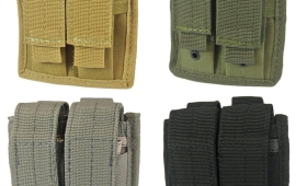 Explorer Double Mag Pouch with extra elastic to tie down, and velcro at back , and Molle Straps, elastic cover  P42